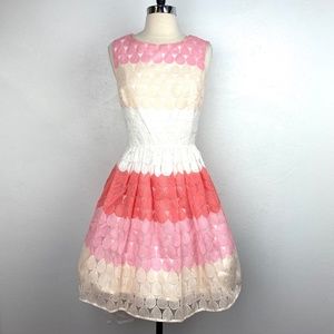 Betsey Johnson Womens Dress Size 6 Pink Appliqué Circles Fit & Flare Sleeveless